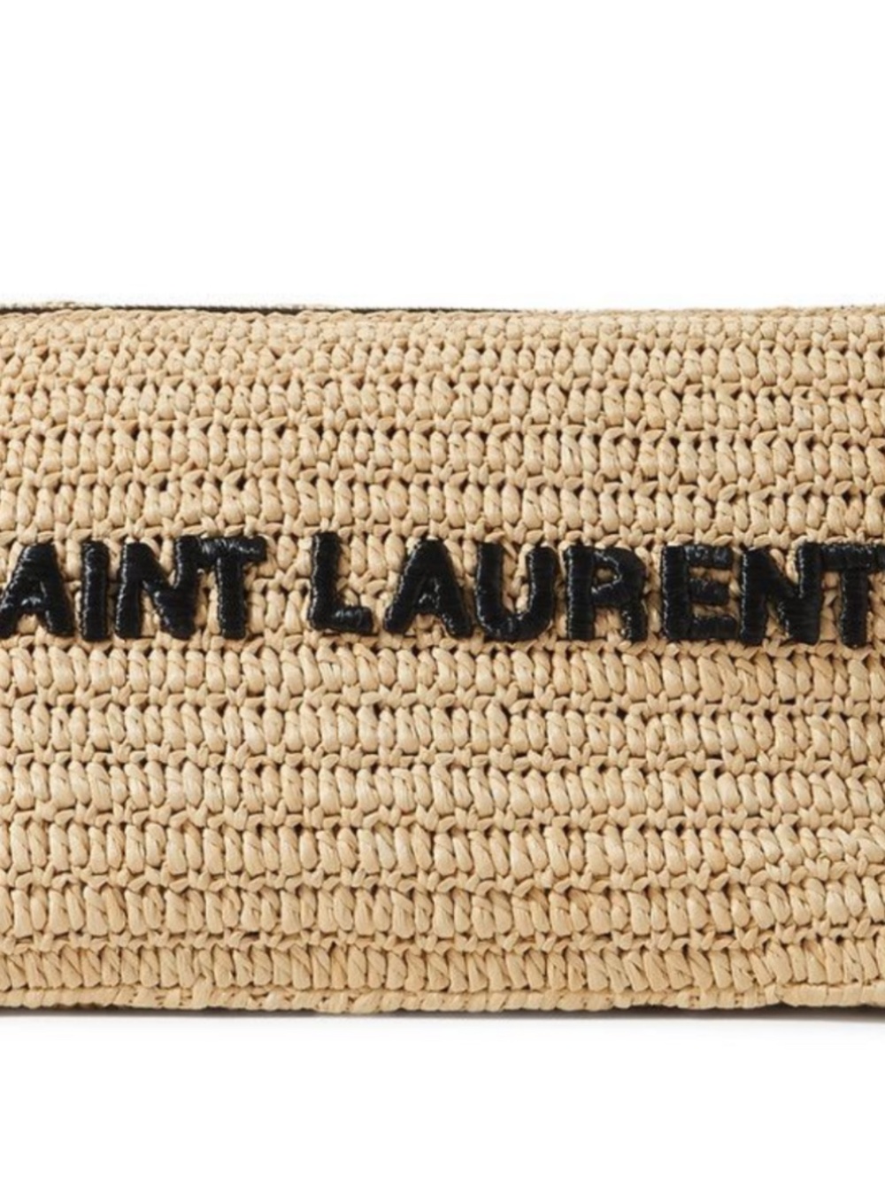 Saint Laurent YSL Le Rafia Beige Black Woven Embroidered Logo Zip Crossbody Bag - Picture 12 of 15